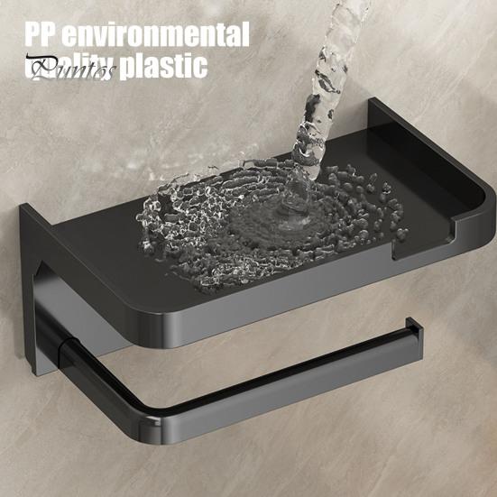 Toilet Paper Holder with Storage Shelf Strong Load-bearing Simple Installation Self-Adhesive Roll Paper Holder Bathroom Organizer