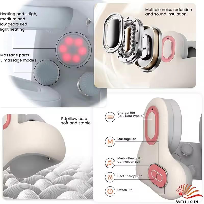 3-in-1 Nackenkissen für Reisen, Bluetooth-Kopfhörer mit Geräuschunterdrückung, Nackenmassagegerät und Heizfunktion, U-förmig, Memory-Schaum, Flugzeugkissen