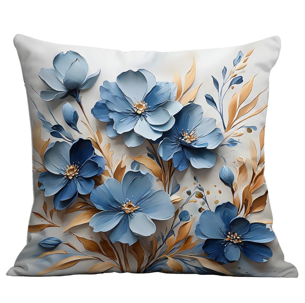 New Imitation 3d Blue Floral Pillowcase Small Fresh Home Cushion Pillowcase Decoration