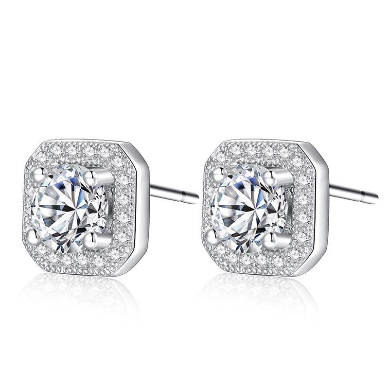 Runxin 50-Point Sugar Cube Earrings for Women with Sparkling Micro-Inlaid Zircon