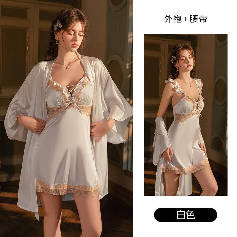 Women's Satin Push Up Padded Cami Sleep Dress with Robe for Summer