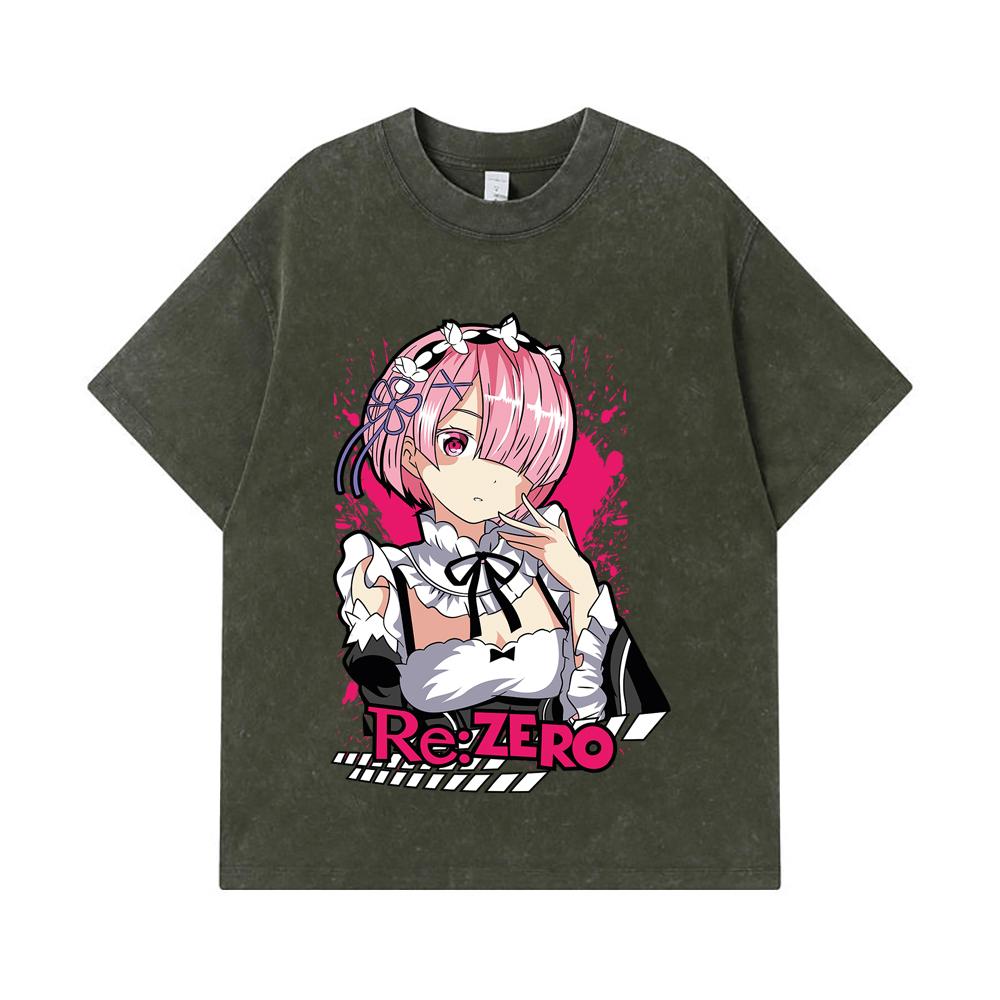 

Стиранные футболки 275 г/м² 100% Хлопок ReZero V3 Принт Рам Унисекс Плотная Хлопковая Футболка S армия зеленый