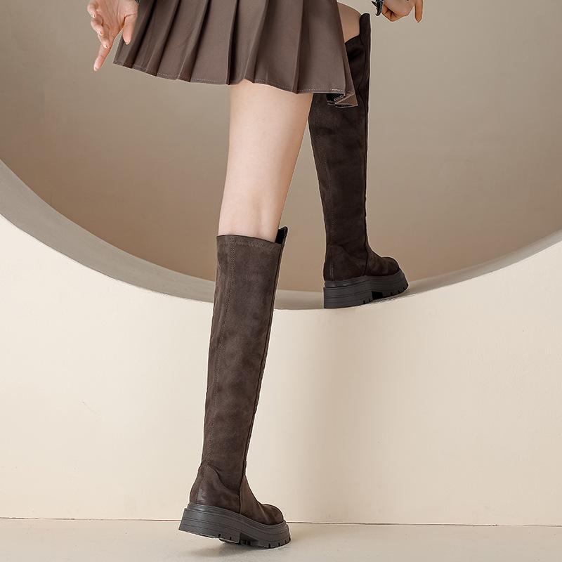 Overknee-Stiefel elastische dünne Stiefel Stiefel Damen 2025 neue Frühjahrs- und Herbststiefel dicksohlige hohe Stiefel Wildleder Reiterstiefel