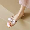 Lightweight Square Toe Flip Flops Summer New Open Toe Bow Thin Strap Soft Sole Non-slip Wear-resistant Flat Slippers
