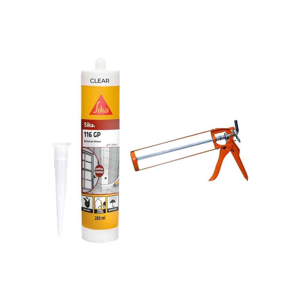 

Transparenne sealant and Gun -sil 116-GP Universal Silicone 280 Ml- Acetoxy Cure Silicone Sealant and Silicon sealant gun