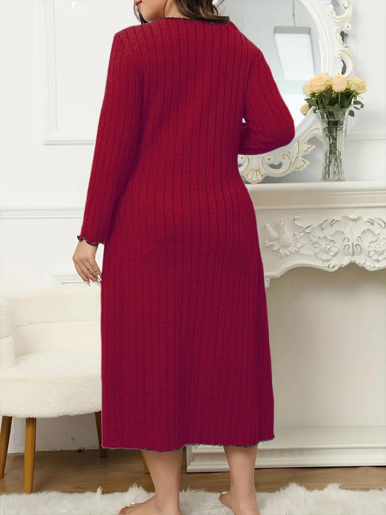 Spring New Arrivals Plus Size Dresses V-Neck Long Sleeve Solid Color Ear Trim Fashion Women's Clothing