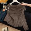 French-Style Off-Shoulder Knit Sweater