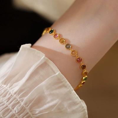 Exquisite Colorful Cubic Zirconia Bracelet Luxury Cast Chain Necklace  for Women Stainless Steel Waterproof Jewelry Gift