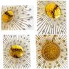 Modern Handcrafted Luxury Metal Wall Decor Perfect For Living Room Electroplated Golden With White Crystal Stone