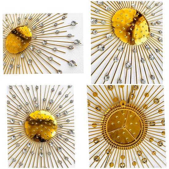 Modern Handcrafted Luxury Metal Wall Decor Perfect For Living Room Electroplated Golden With White Crystal Stone