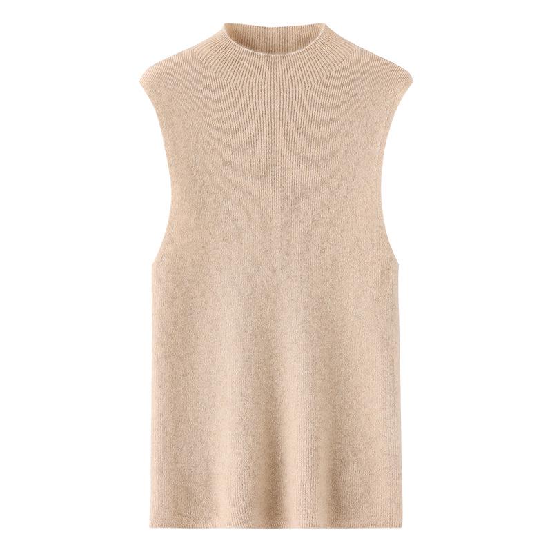Lekasha Women's 100% Pure Cashmere Sleeveless Vest with Half-High Neck