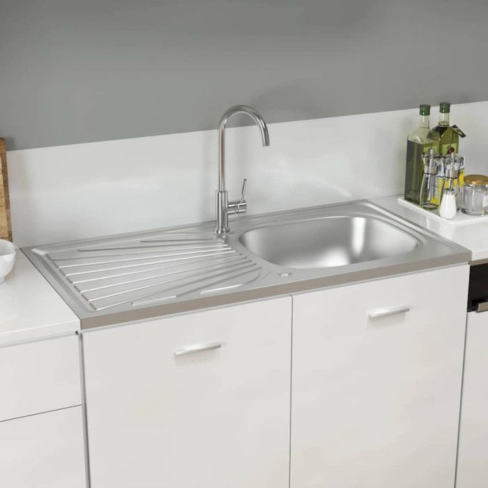 VidaXL Jeu d'Evier de Cuisine et Egouttoir Evier Encastré Lavabo de Cuisine Maison Intérieur Argenté 1000x500x155 mm Acier 147236.