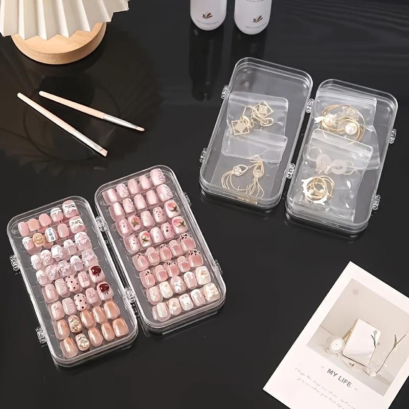 Portable Nail Salon Wearable Nail Display Box Tri-Fold 3 Layer Transparent Dustproof Nails Earring Ring Accessories Storage Case