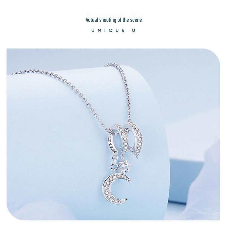 Avle S925 Sterling Silver Moonlight Bracelet with Platinum-Plated Star and Moon Beads