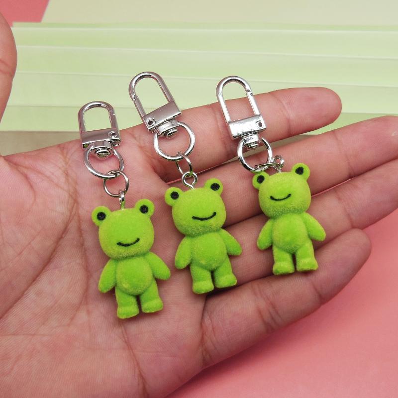 Cute 3D Flocking Frog Keychain Flocked Little Frog Couple Mobile Phone Pendant Car Keyring Earphone Backpack Charms Bag Decor