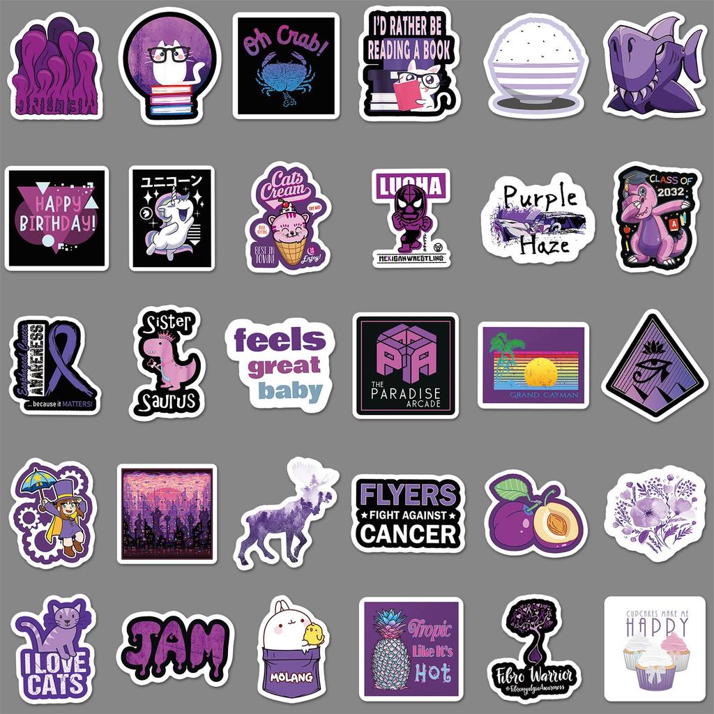 64 Unique Waterproof Purple Stickers for Scooters, Suitcases, Cars, and Phones