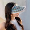 New dopamine checkerboard contrasting color empty top sunscreen hat girls summer outdoor big brim sun hat