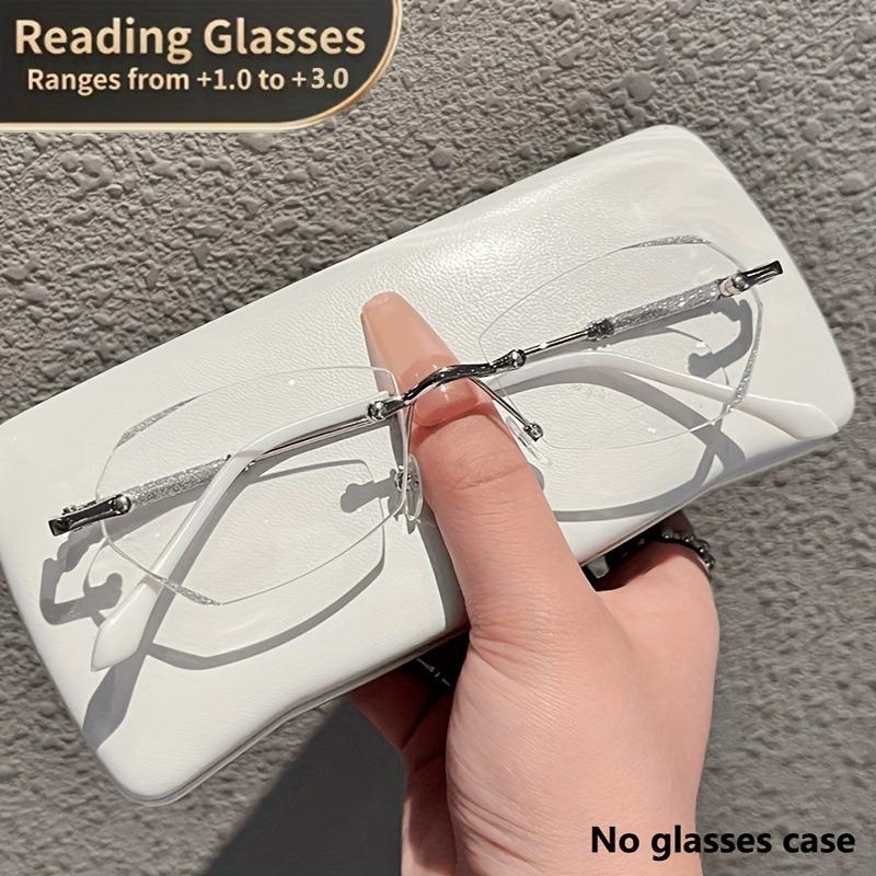 Unisex Hexagonal Frameless Reading Glasses with Golden Accents for Books Phones Computers Daily Use