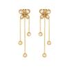 Gold Plated Stainless Steel Butterfly Earrings with Tassel & Clear CZ Drops for Women