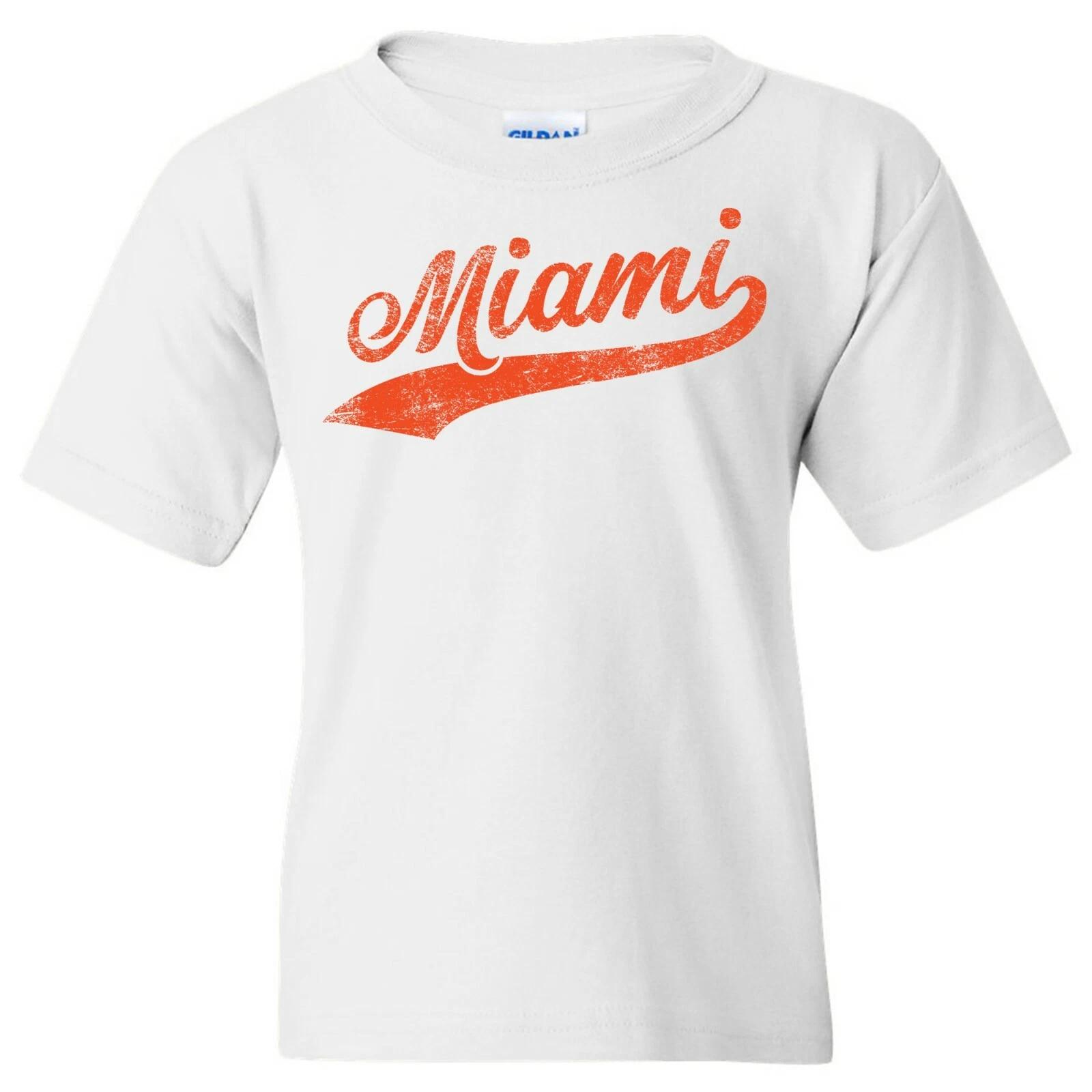 Miami Baseball Script Youth T-Shirt - White XL