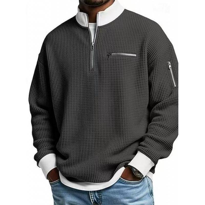Men's American Style European Trend Waffle Knit Zipper Hoodie, Long Sleeve, Fashion Casual, 2025.