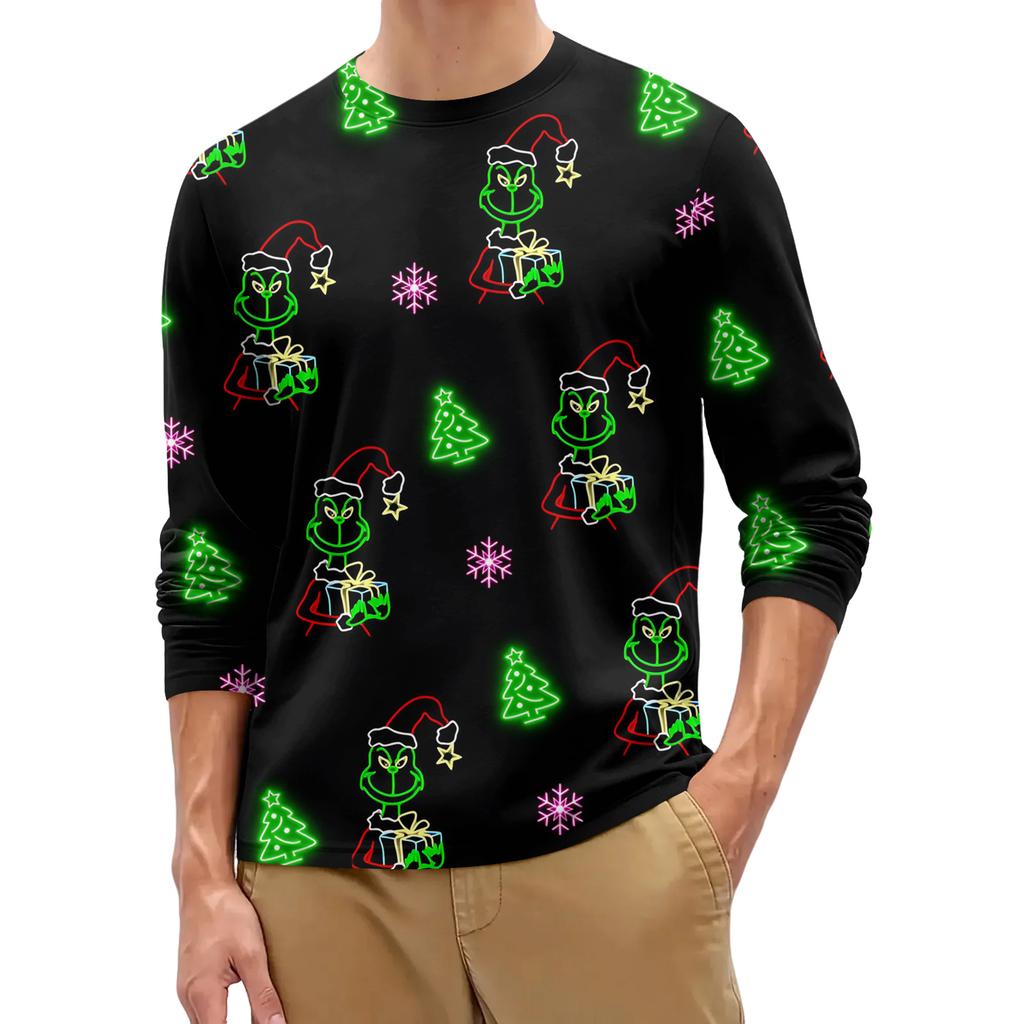 Men's Fashion Printed Round Neck Long Sleeve Bottoming Shirt Top