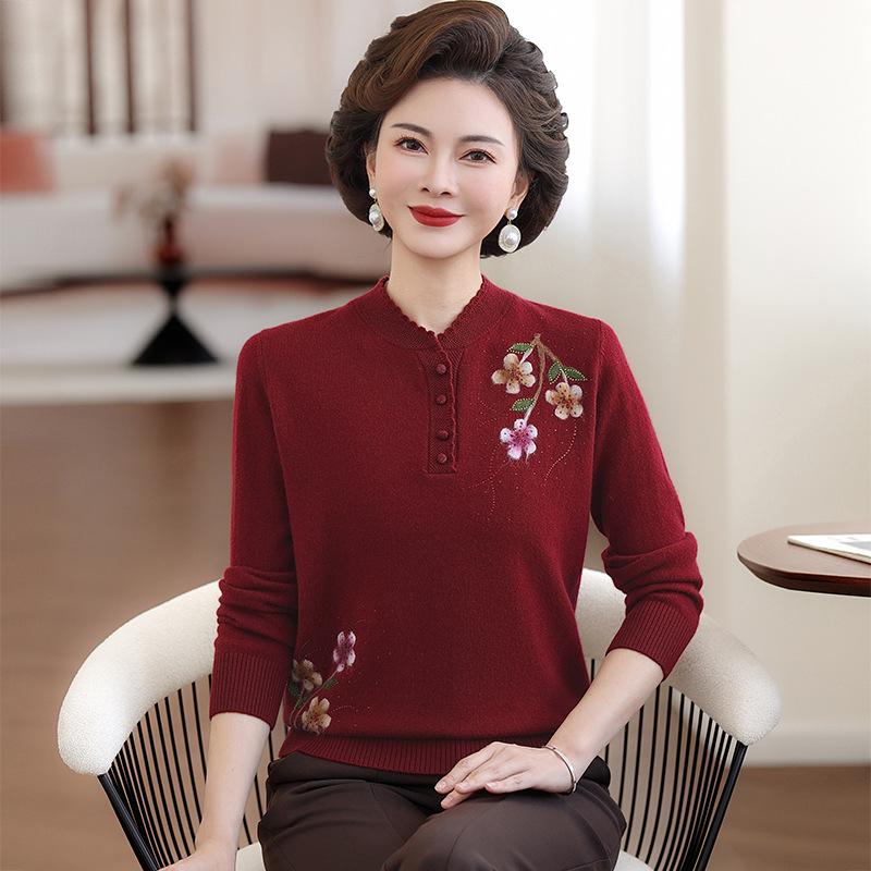100% Wool Winter Sweater: New 2026 Style for Mom, Middle-Aged & Elderly Women's Warm Knit Top