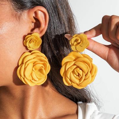 1 Pair Multi-Color Flower Stud Earrings Large Drop Earrings Floral Earring Gentle Fresh Fabric Simulated Floral Earrings