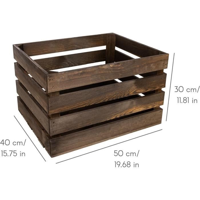 Creative Deco Lot de 3 Caisse en Bois Wengé | 50 x 40 x 30 cm | Caisse Rangement Bois | Caisse en Bois Vintage | Cagette en Bois