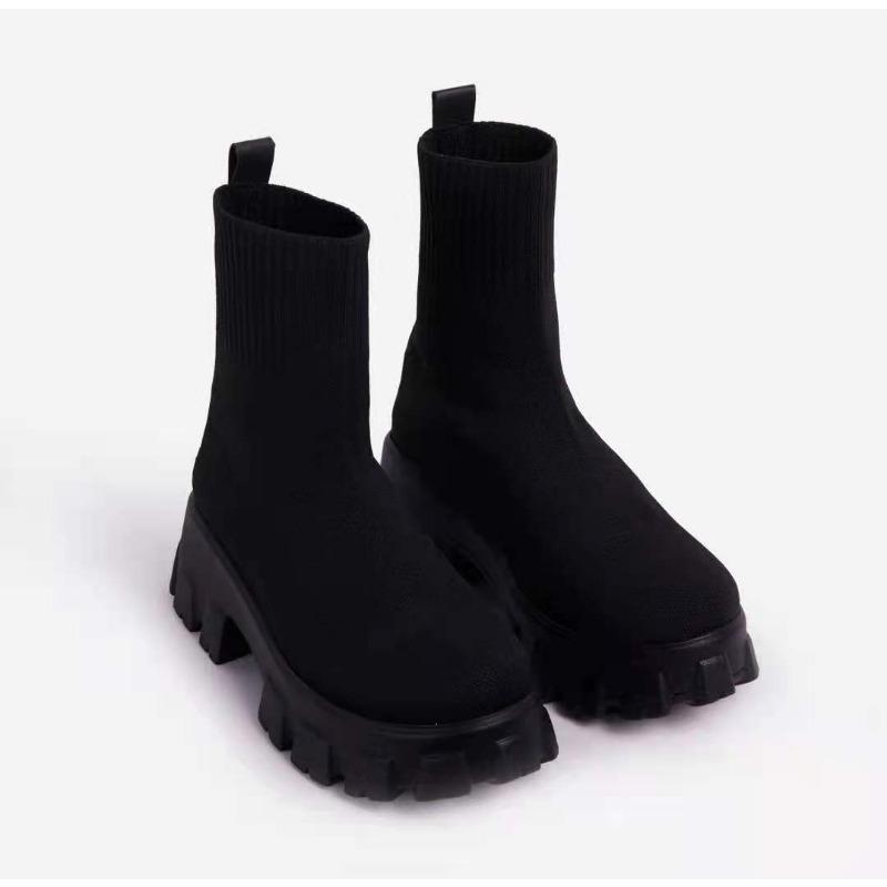 Women's Boots Autumn and Winter Thick-soled Knitted Short Boots Middle Heel Medium Boots Sleeve Large Size Socks Boots