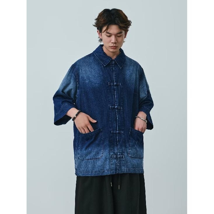Jachetă de denim vintage în stil chinezesc nou de vară pentru bărbați și femei, top din denim spalat cu nasturi retro largi