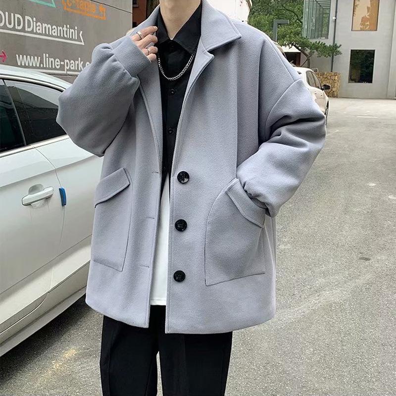 Men's Trendy Mid-Length Woolen Coat - Hong Kong Style, Autumn/Winter, Korean Version, Casual Fit, Handsome Look.