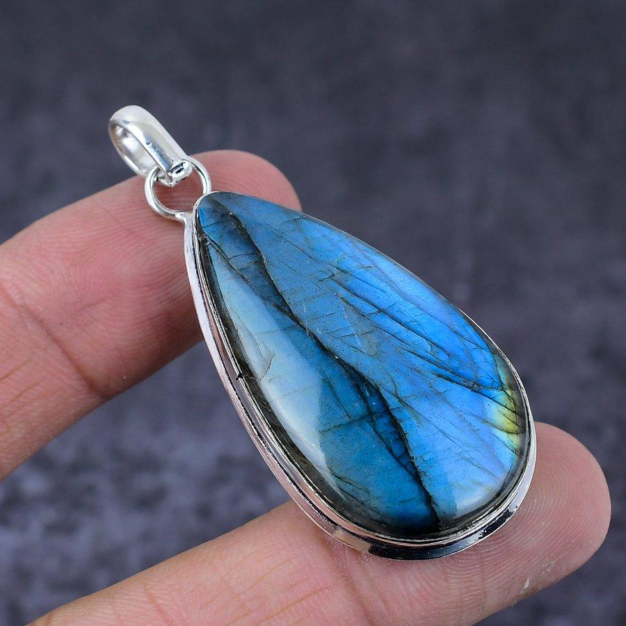 Labradorite Gemstone 925 Sterling Silver Gift Jewelry Pendant 2.21"
