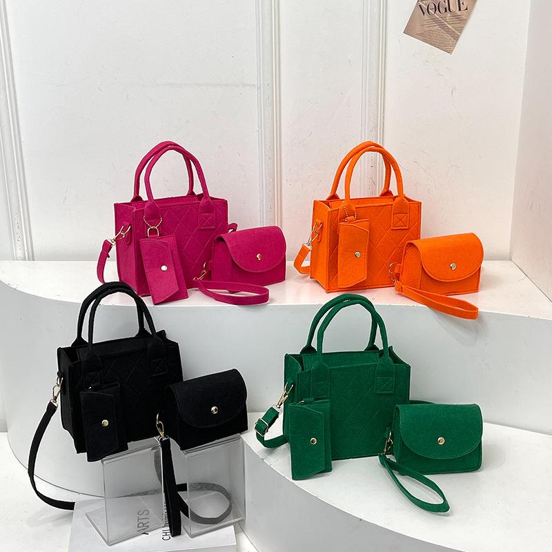 3pcs/set Embossed Women's Handbag Stylish Crossbody Bag Clutch and Wallet, Solid Color Square Shoulder Bag, Fabric for Daily Use