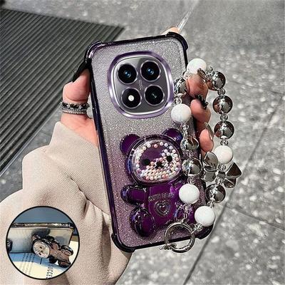 Luxusní pouzdro s mašlí a medvídkem pro Xiaomi Redmi Note 14 15 Pro Plus 15C 14C 14S 4G 5G Třpytivé Nárazuvzdorné Kryt se stojánkem