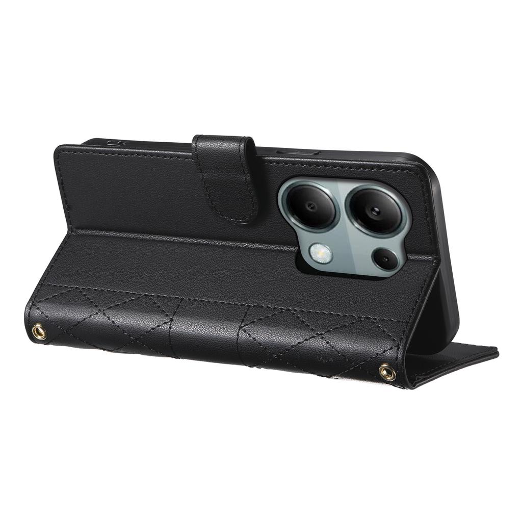 Etui dla Xiaomi Redmi Note 13 Pro 4G/Poco M6 Pro 4G, Pikowanie w romby, Portfel ze stojakiem, Skórzany pokrowiec na telefon z długim/krótkim paskiem