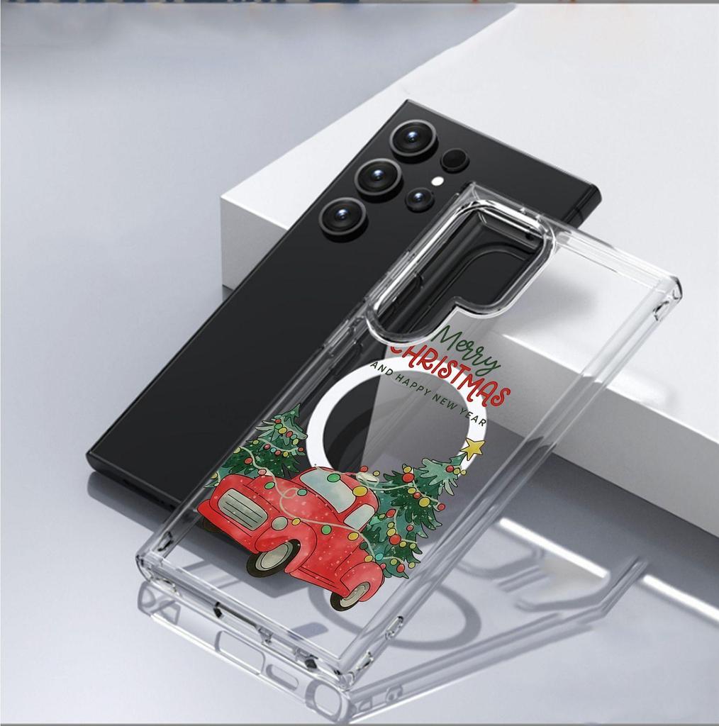 Christmas Car Magnetic Transparent Full Coverage Case for iPhone 15/16/17 Pro Max