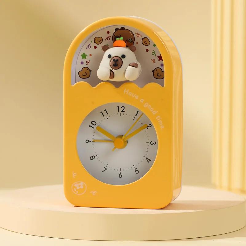 Mini Ins Style Desktop Clock Cute Cartoon Figure Silent Movement Wear-Resistant Case Anti-Drop Alarm Desk Clock for Kids