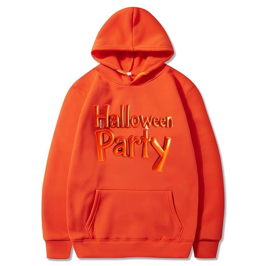 Halloween Letter Autumn Winter Fleece Hoodie Street Fashion Harajuku Pullover Men's and Women's Casual Long Sleeved Warm Hoodie