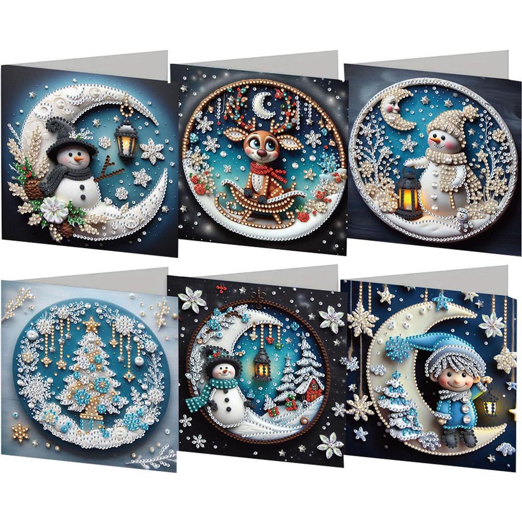 6pc/Set Diamond Painting Christmas Cards DIY Diamond Art Cards Christmas Snowman Flower Theme Greeting Card Blessings and Wishes