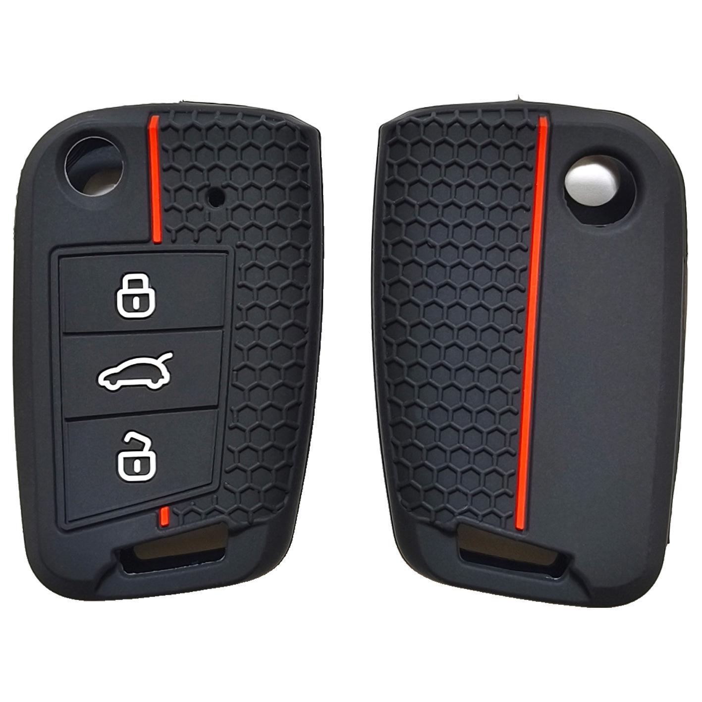 

Silicone car key case is suitable for Volkswagen Lavida Bora Golf 7 Tuyue Sagitar three-button folding honeycomb pattern