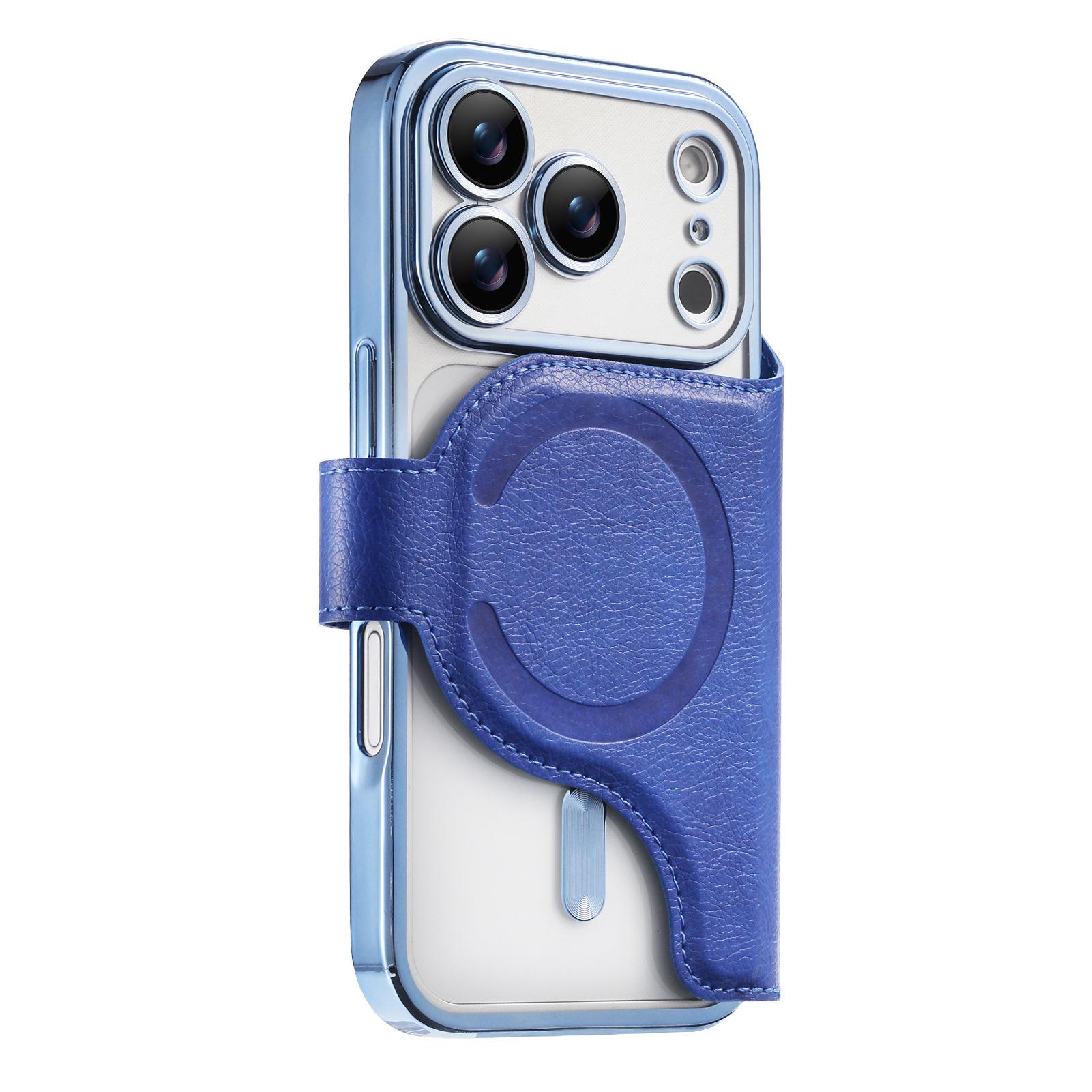 

iPhone 16E Leather Case with Magnetic Detachable Electroplated Lens Protection and Card Slot iPhone 16 Pro синий