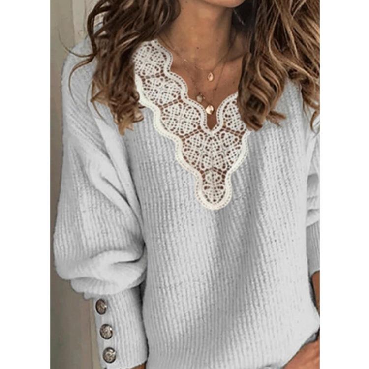 JKASHDK Women's Fashion Casual Fall Winter Solid Color Print Long Sleeve V-Neck Sweaters