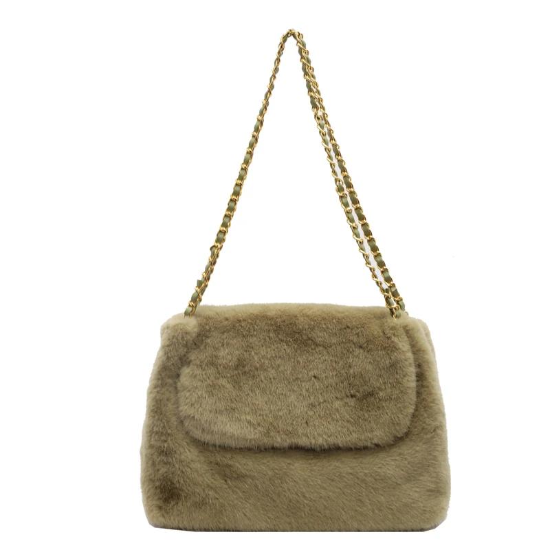 Fur Square Shoulder Bags with Chains High Quality Simple Versatile Luxury Sense Bags