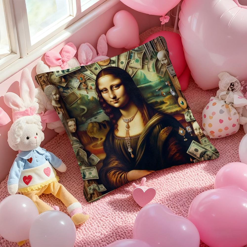 Modern Art Funny Mona Lisa Cushion Cover Pattern Printed Pillowcase for Living Room Sofa Cushion Cover & Bedroom Decor