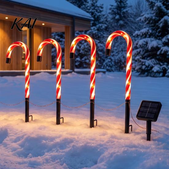 Decorative Lawn Lamps 4Pcs Solar Candy Cane Pathway Lights, Christmas Outdoor Stake Waterproof Decorations for Yard Garden Lights Patio Holiday
