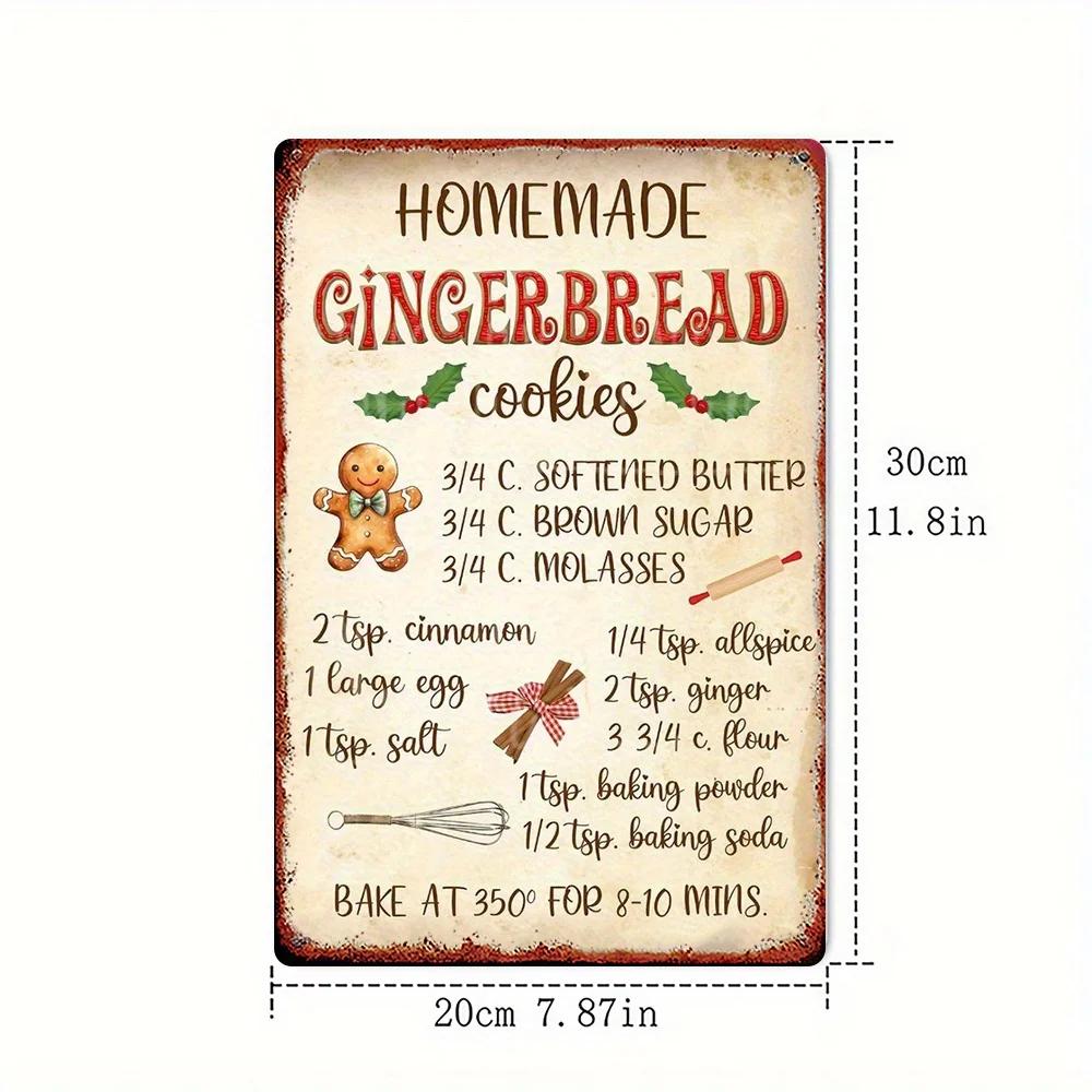 

2D Flat 1pc Vintage Homemade Gingerbread Man Metal Sign,For Christmas/farmhouse/bakery, pre-drilled, Ideal housewarming gif 20x30cm（7.8x11.8inch）