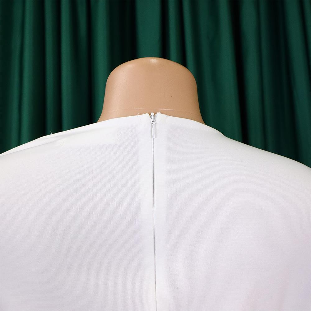 Large Size Women Spring Autumn Fashion Pleated Bandage Dress Ladies One Piece Solid Medium Sleeves Sheath Dress