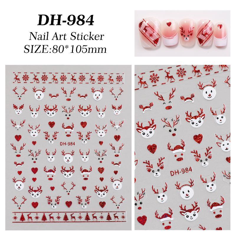 1 Sheet Christmas Nail Stickers Red White Snowflake Santa Elk Bow Self Adhesive Nail Art Decals For Holiday Manicure Decor