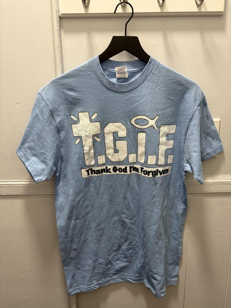 TGIF Thank God I039m Forgiven Shirt Mens Medium Blue Christian Religious Delta Tee Unisex T-Shirt M